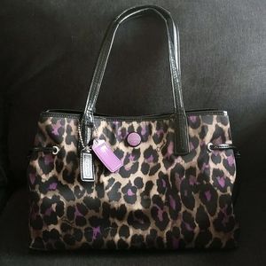 Coach Hand/Shoulder Bag Ocelot Print with Purple H1373-F25281